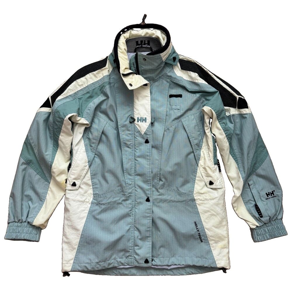 Vintage 90s Helly Hansen Equipe Ski Jacket Womens M Sage Colorblock Helly Tech
